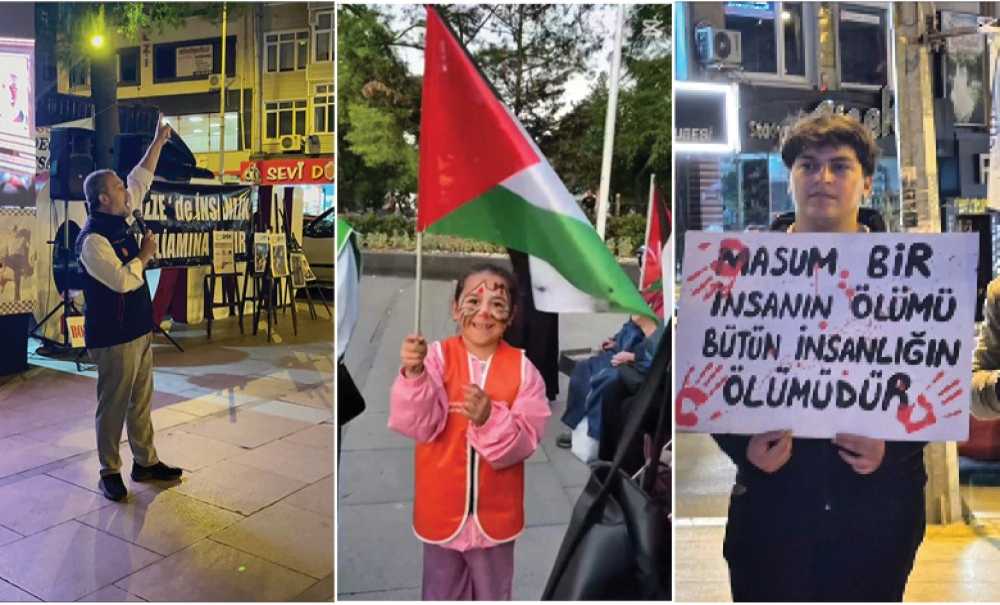 Atatürk Meydanı'nda Filistin Bayrakları Dalgalandı