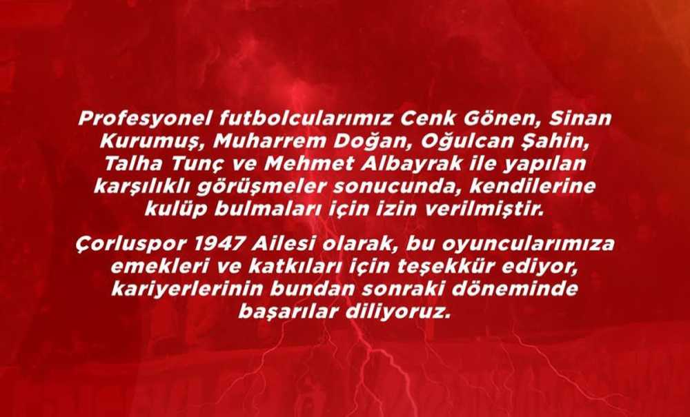 Çorluspor 1947'De 6 Oyuncu Ile Yollar Ayrıldı