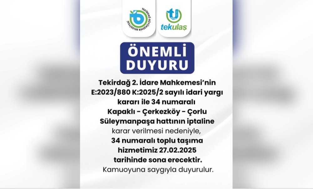 Mahkeme 34 Numaralı Otobüs Hattını İptal Etti