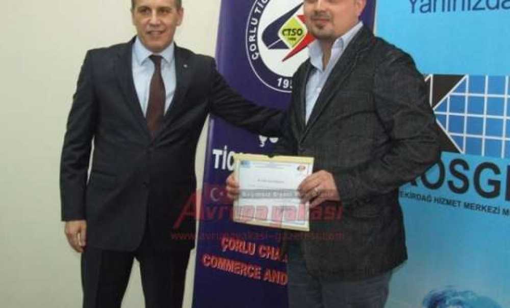 Çorlu Tso Ve Kosgeb Kursiyerlerine Sertifika