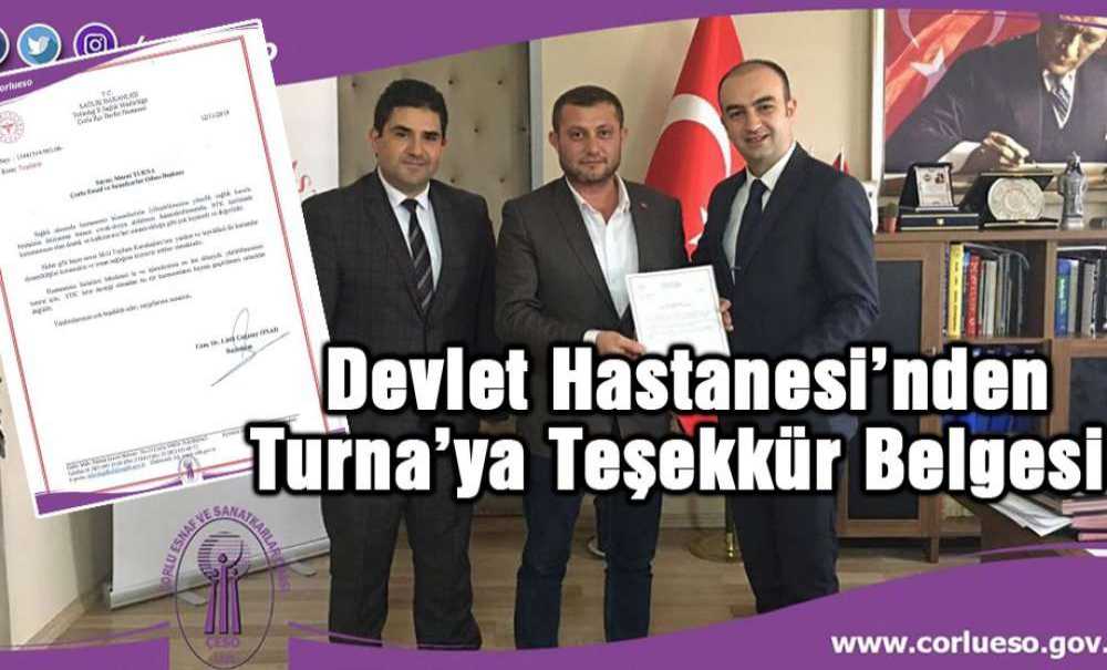Devlet Hastanesi'nden Turna'ya Teşekkür Belgesi