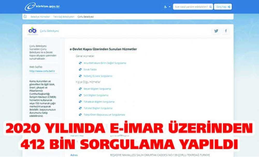 2020 Yılında E-İmar Üzerinden 412 Bin Sorgulama Yapıldı