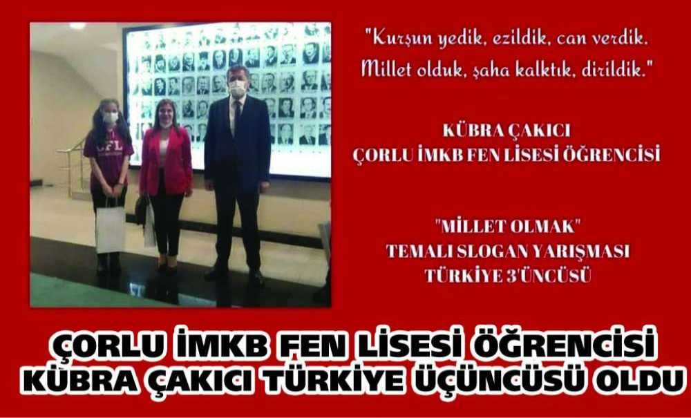 Çorlu İmkb Fen Lisesi Öğrencisi Kübra Çakıcı Türkiye Üçüncüsü Oldu