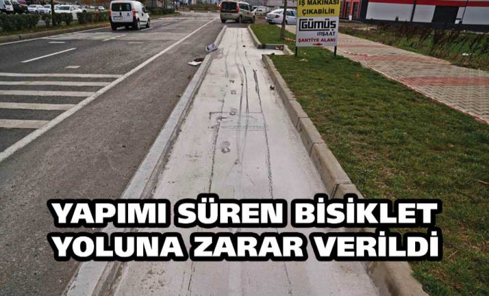 Yapımı Süren Bisiklet Yoluna Zarar Verildi