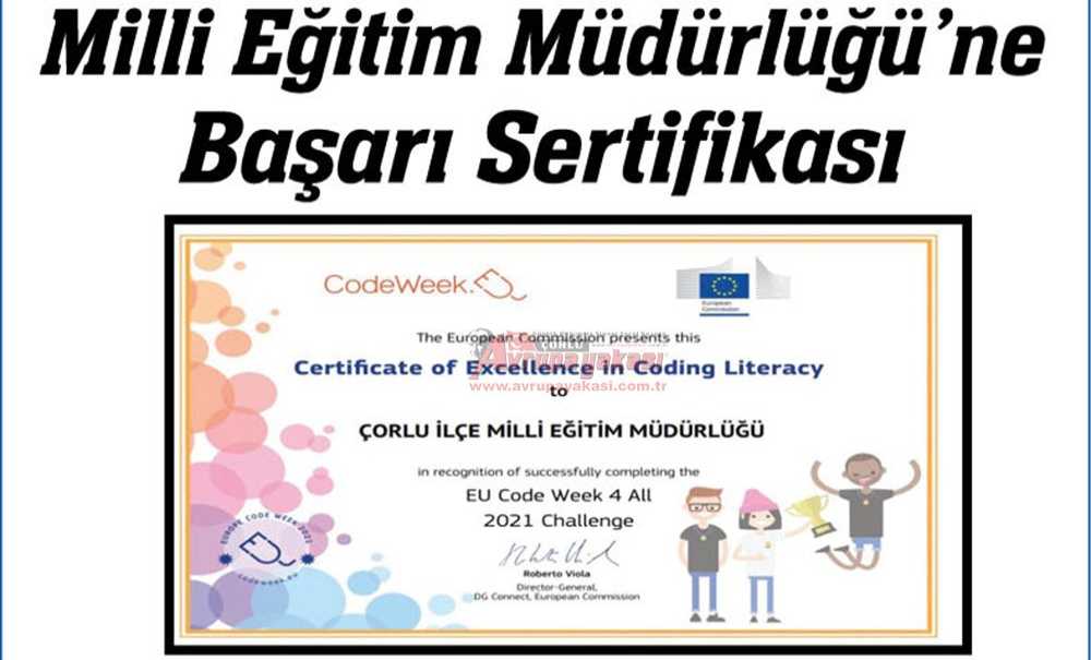 Milli Eğitim Müdürlüğü'ne Başarı Sertifikası