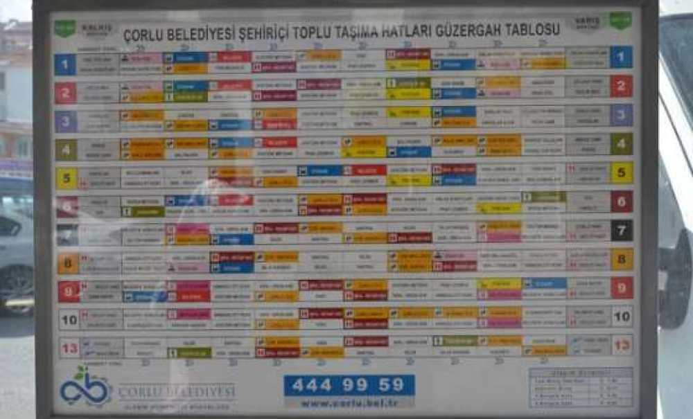 Otobüs Duraklarına Güzergah Tablosu