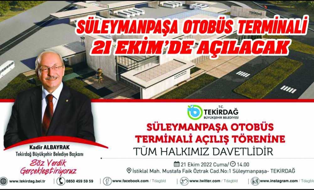 Süleymanpaşa Otobüs Terminali 21 Ekim'de Açılacak