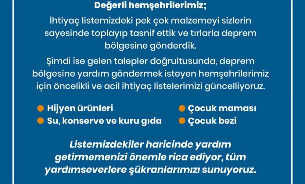 Öncelikli Ve Acil İhtiyaçlar Listesi
