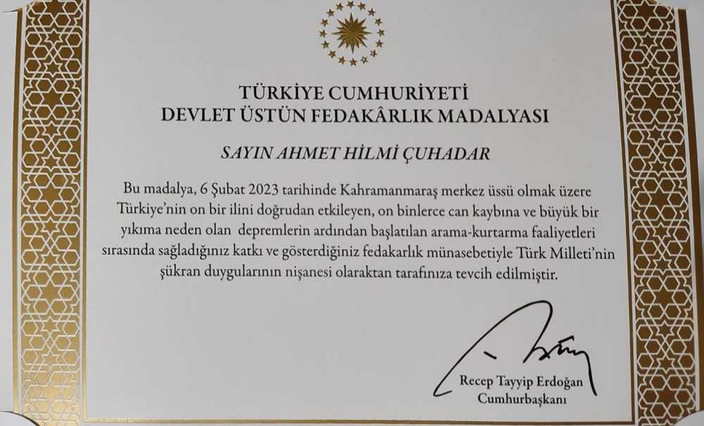 Cansuyu Derneği'ne Üstün Fedakarlık Madalyası Verildi