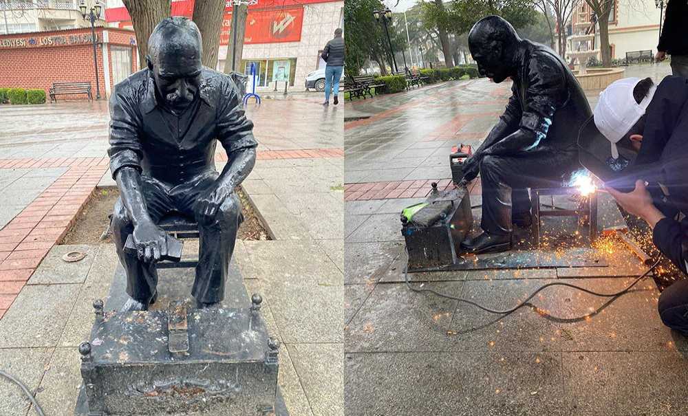 Tamiri Yapılan Heykel Tekrar Konuldu